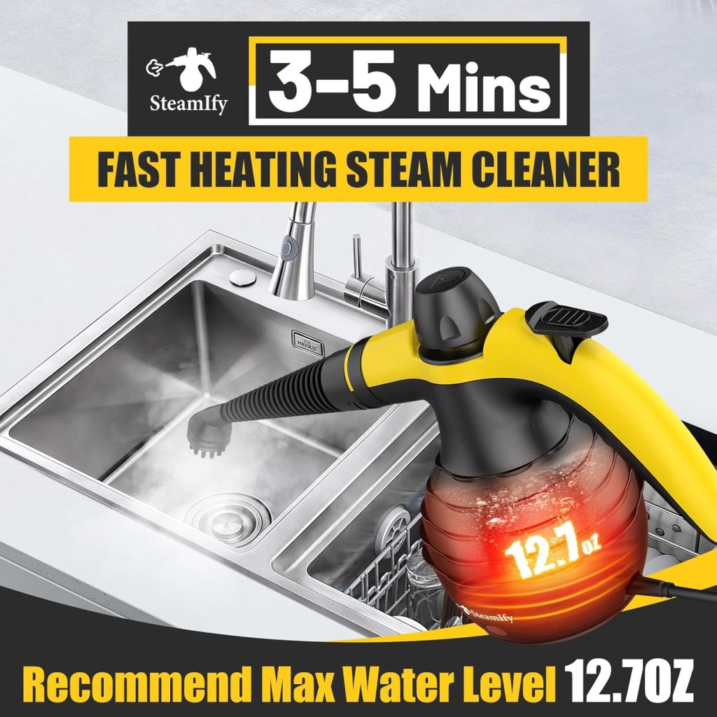 STEAMIFY Pressurized Steam Cleaner with multi-purpose attachments, ideal for deep cleaning tiles, grout, upholstery, and household surfaces, available at 63% off.