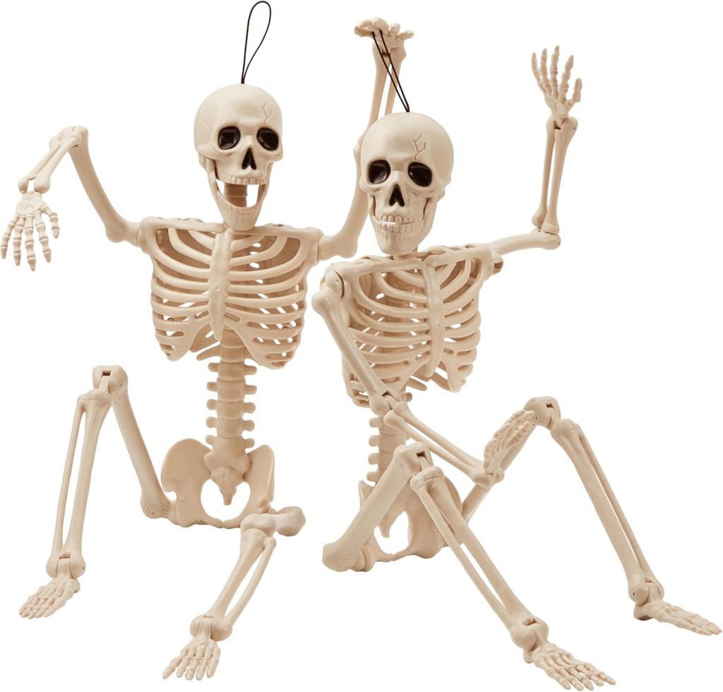 JOYIN Halloween Skeleton Decorations – Posable White Skeleton for Indoor and Outdoor Halloween Décor, 24-inch or 36-inch