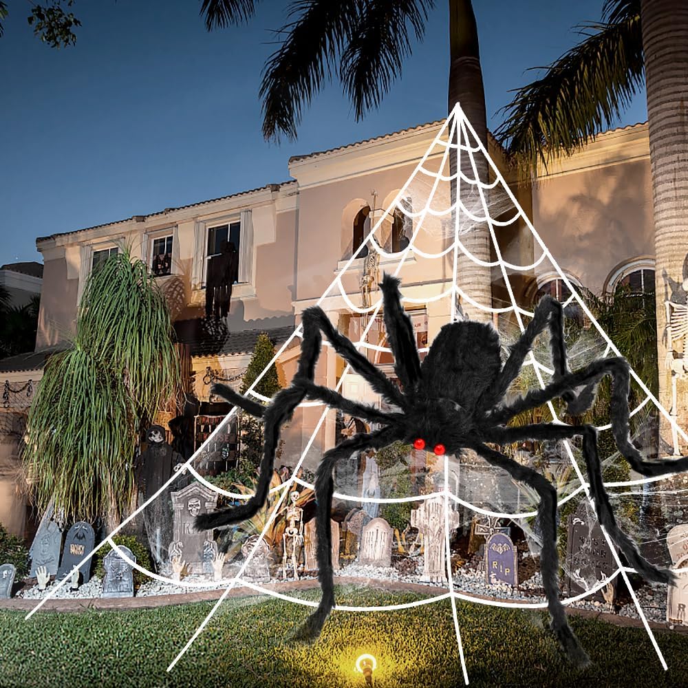Set of realistic Halloween spider decorations for indoor and outdoor use, perfect for spooky home décor and Halloween parties.