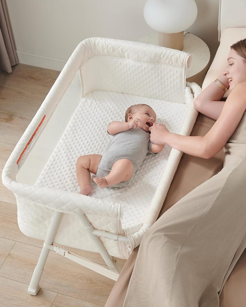 AirClub Baby Bassinet with breathable mesh sides, adjustable height, and sturdy frame – safe and comfortable sleep space for newborns