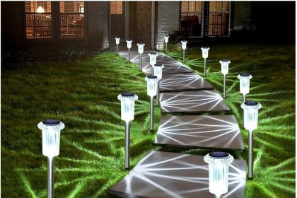 Waterproof Stainless Steel Driveway Decorative Lighting illuminating a garden path at night, showcasing modern design and durable construction.