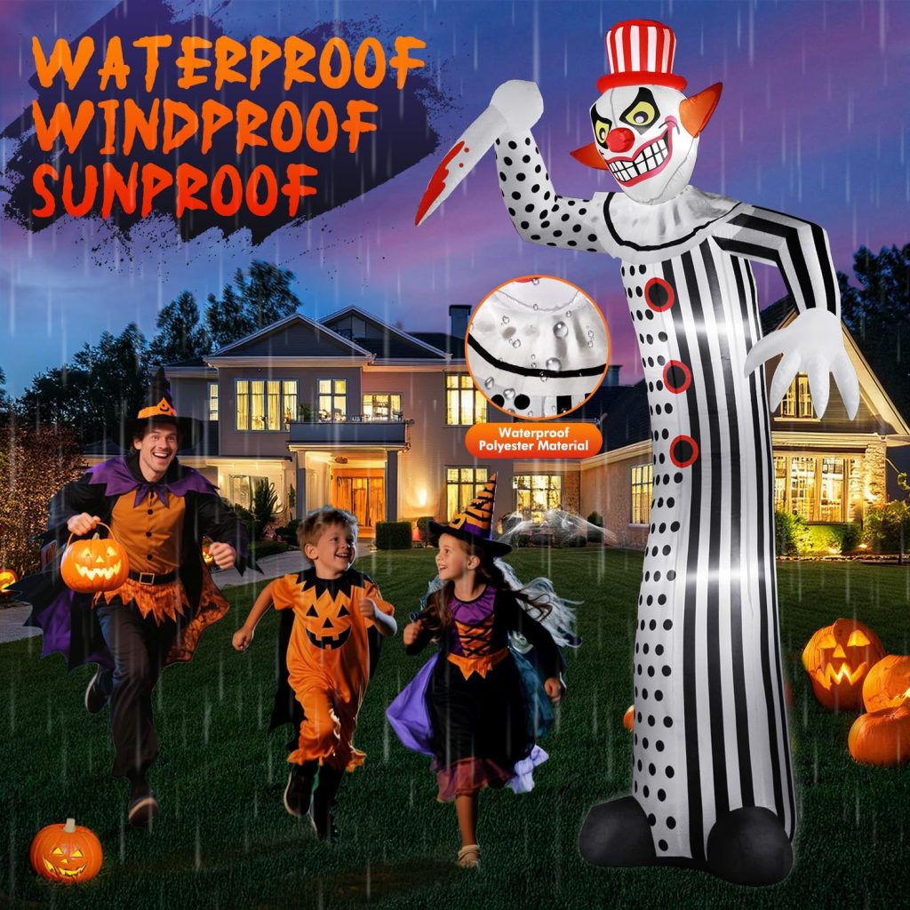 Zukakii Halloween Inflatable Decorations with bright LED lights, full-body spooky design, and durable outdoor setup for yard décor.
