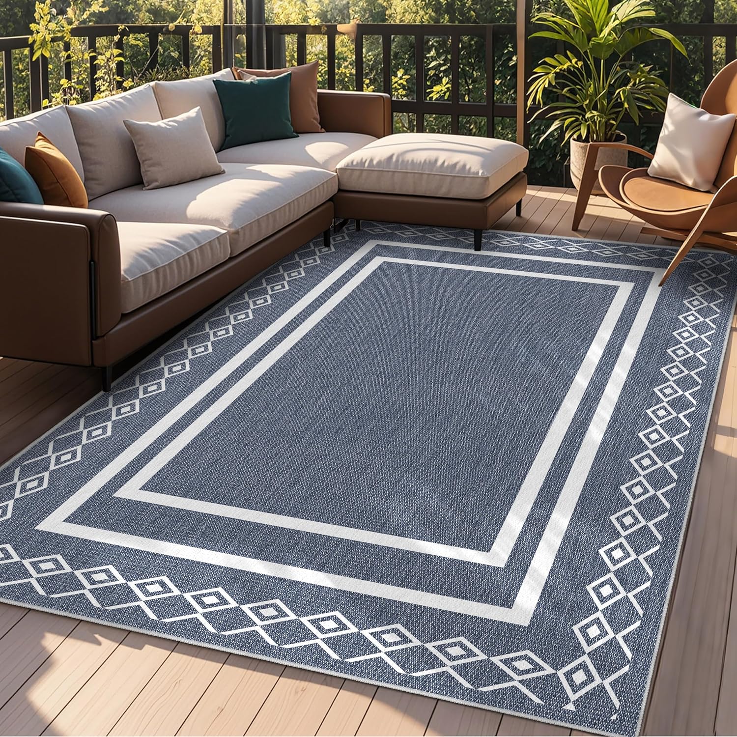 Arenarug Rectangular Moroccan Geometric Washable Rug in modern living room – stylish, soft, and easy to clean with a limited-time deal price of $94.99.