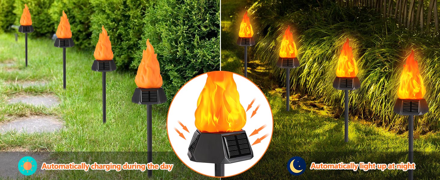 Solar Outdoor Lights with Flickering Flame