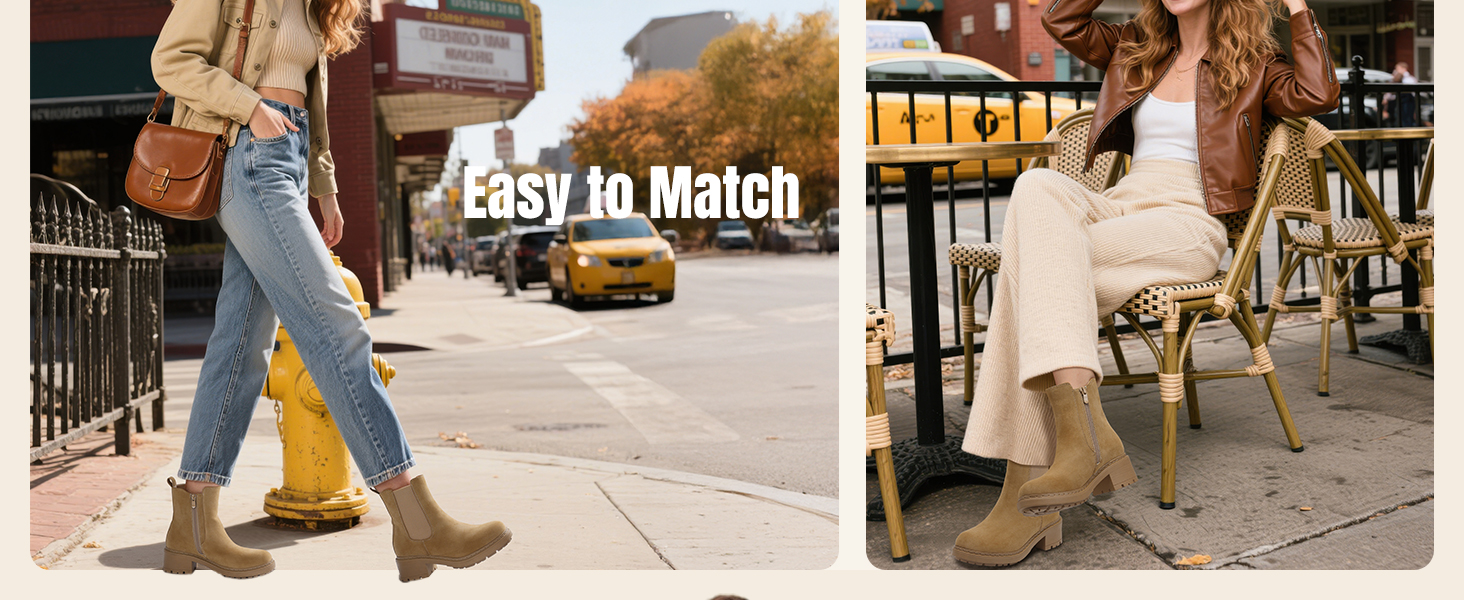 Women's Chelsea Ankle Boots Side Zipper Chunky Block Low Heel Booties Lug Sole Short Boots