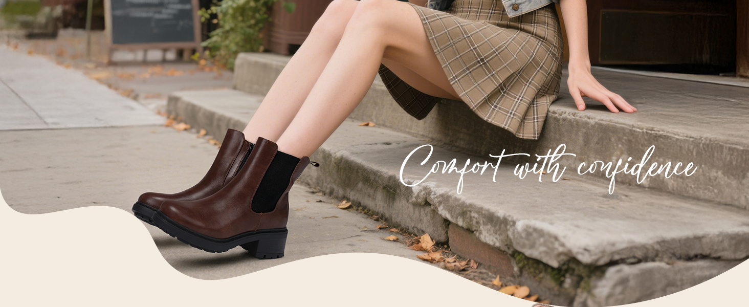Women's Ankle Boots Chunky Low Heel Comfortable Short Boots Round Toe Dress Booties with Side Zipper
