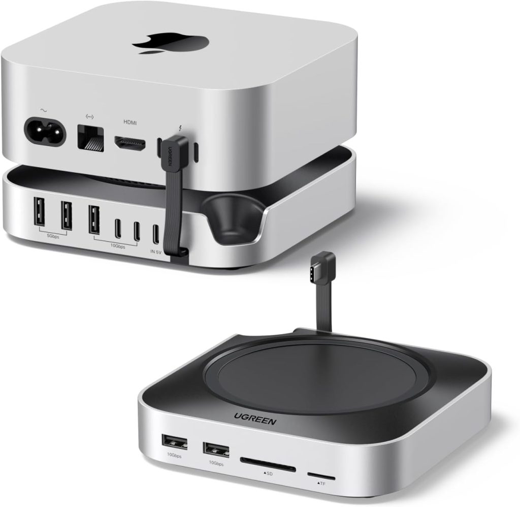UGREEN USB C Hub & SSD Enclosure showing fast 10Gbps transfer, sleek design, and portable setup for laptops and SSDs