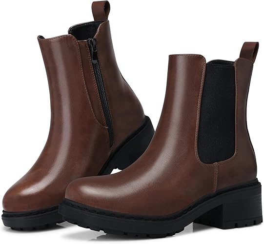 SHIBEVER Chelsea Platform Booties in Dark Brown – stylish women’s fashion boots with comfortable platform, perfect for casual and dressy outfits
