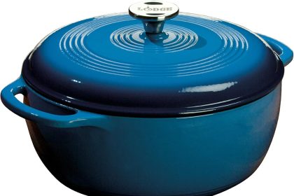 Lodge 5-Quart Enameled Dutch Oven in Desert Sage – versatile, durable, and stylish cast iron cookware for stovetop and oven cooking