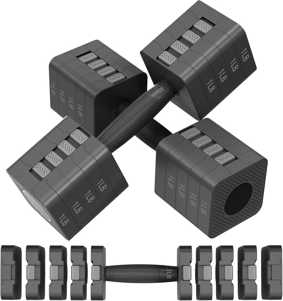 Adjustable dumbbells in multiple colors for home workouts – Black, Blue, Green, Pink, and Purple with easy weight adjustment and ergonomic handles.