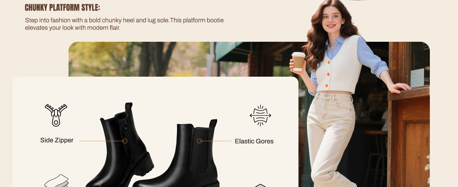 Women's Chelsea Ankle Boots Square Toe Fashion Low Heel Lug Sole Platform Fall Booties Shoes