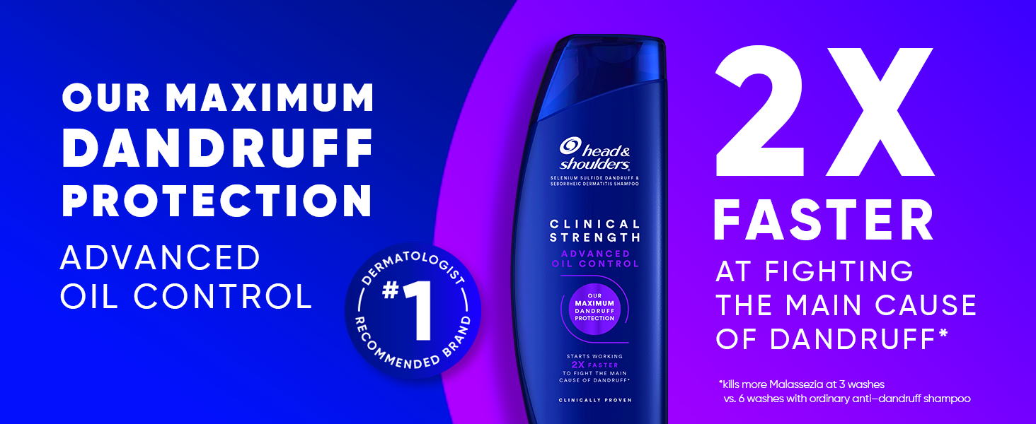 Maximum dandruff protection, advanced oil control, 2x faster at fighting main cause of dandruff
