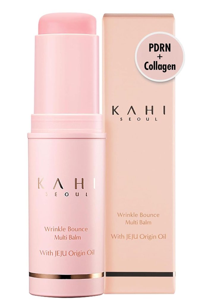 "KAHI Wrinkle Hydrating Moisture Balm stick in pink packaging."