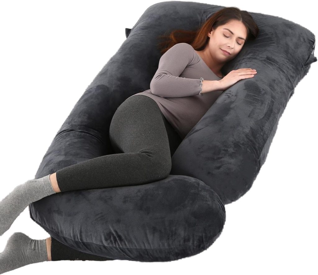 “ALLOPERA 57-inch full-body pregnancy maternity pillow with removable washable cover, U-shape support for back, belly, hips, and legs.”