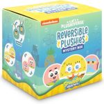 “TeeTurtle SpongeBob reversible plushie showing two expressions, soft yellow stuffed toy with flip design.”