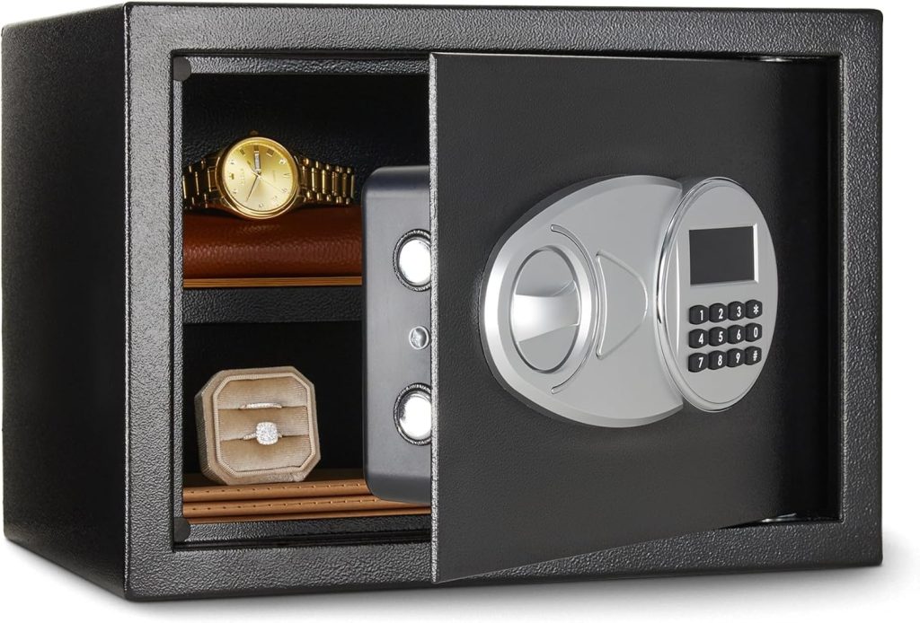 Amazon Basics Security Safe Electronic Keypad – Compact steel home and office safe with digital keypad
