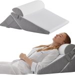 “Bedluxe Orthopedic Adjustable Triangle Wedge Pillow in white and grey, designed for sleeping, back support, and acid reflux relief”
