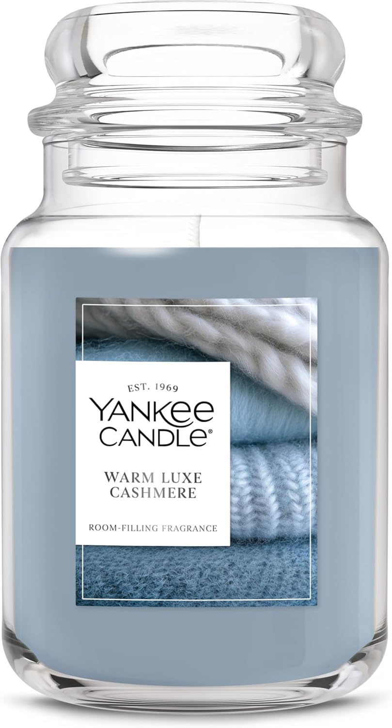 Yankee Candle Cashmere Large Jar 3-Wick Candle – Cozy home fragrance in a stylish glass jar