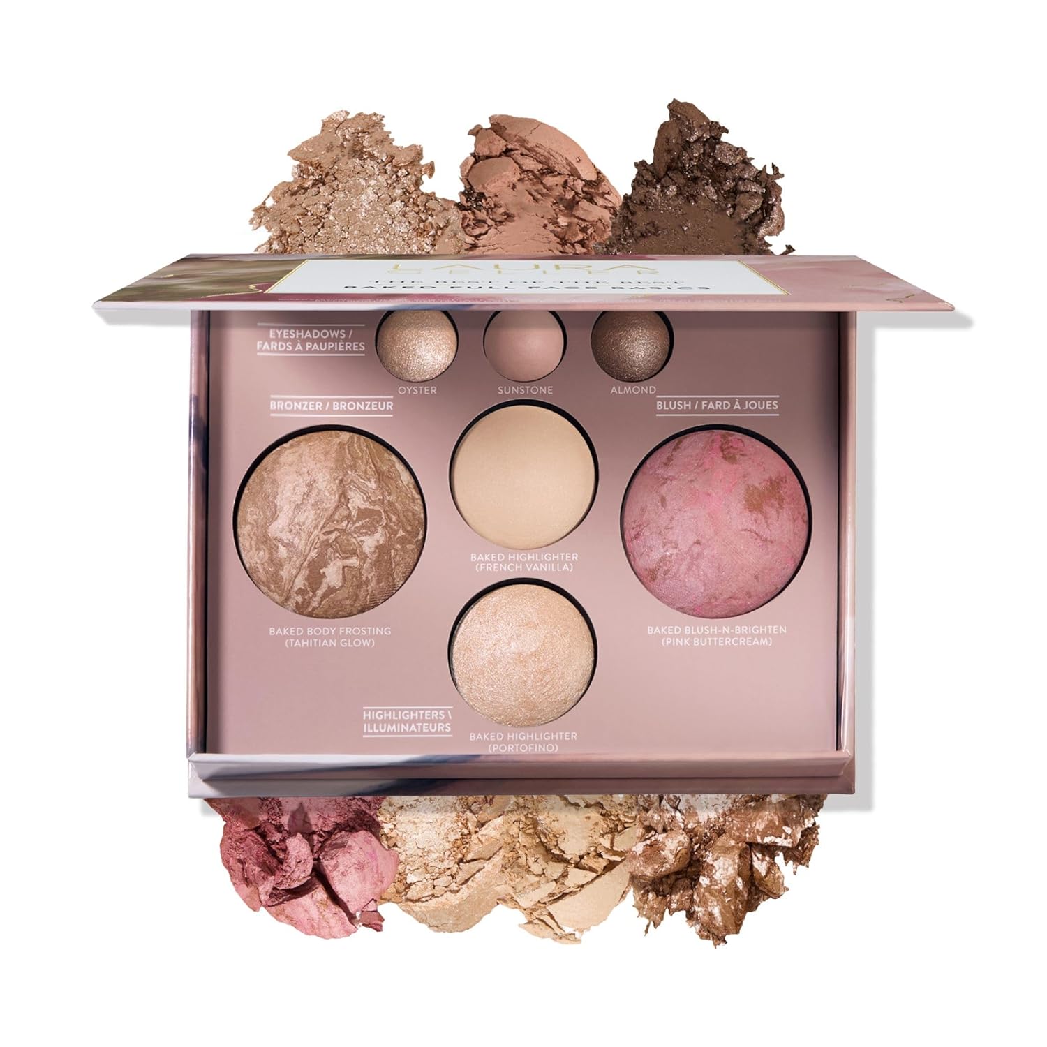 LAURA GELLER NEW YORK Best of the Best Baked Palette featuring bronzer, blush, and highlighter shades in a sleek compact.
