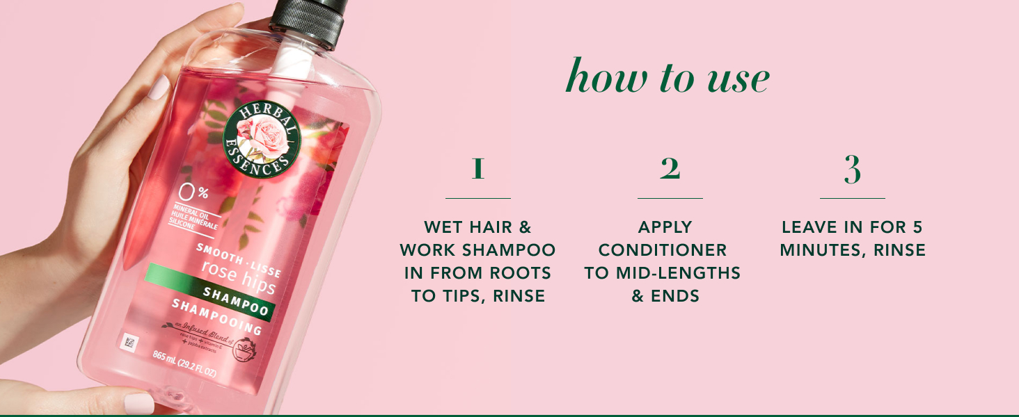 Wet hair & work shampoo in from roots to tips, rinse, apply conditioner to mid-length, leave in