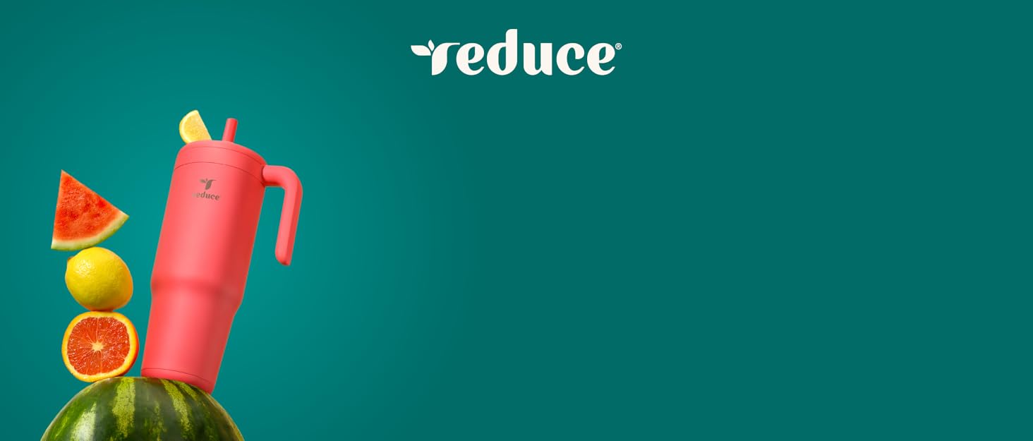 Image of red reduce tumbler on top of watermelon with text reading reduce.