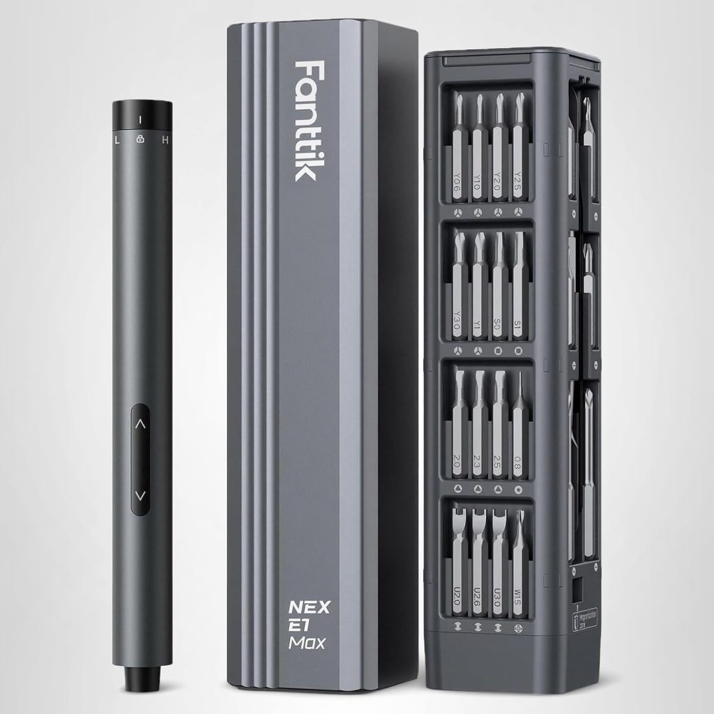 Fanttik E1 MAX precision electric screwdriver kit with 50 magnetic bits and charging case