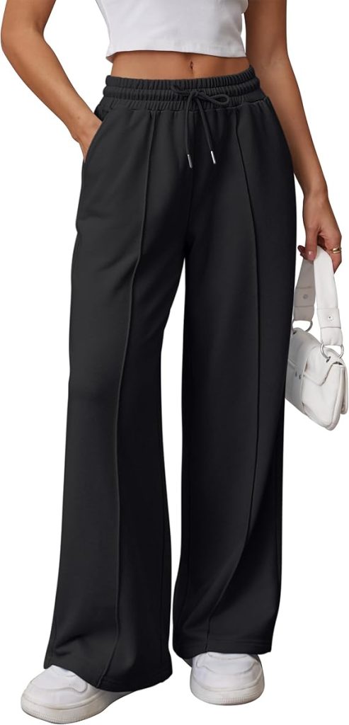 ATHMILE high waisted wide leg sweatpants for women with drawstring waist and side pockets