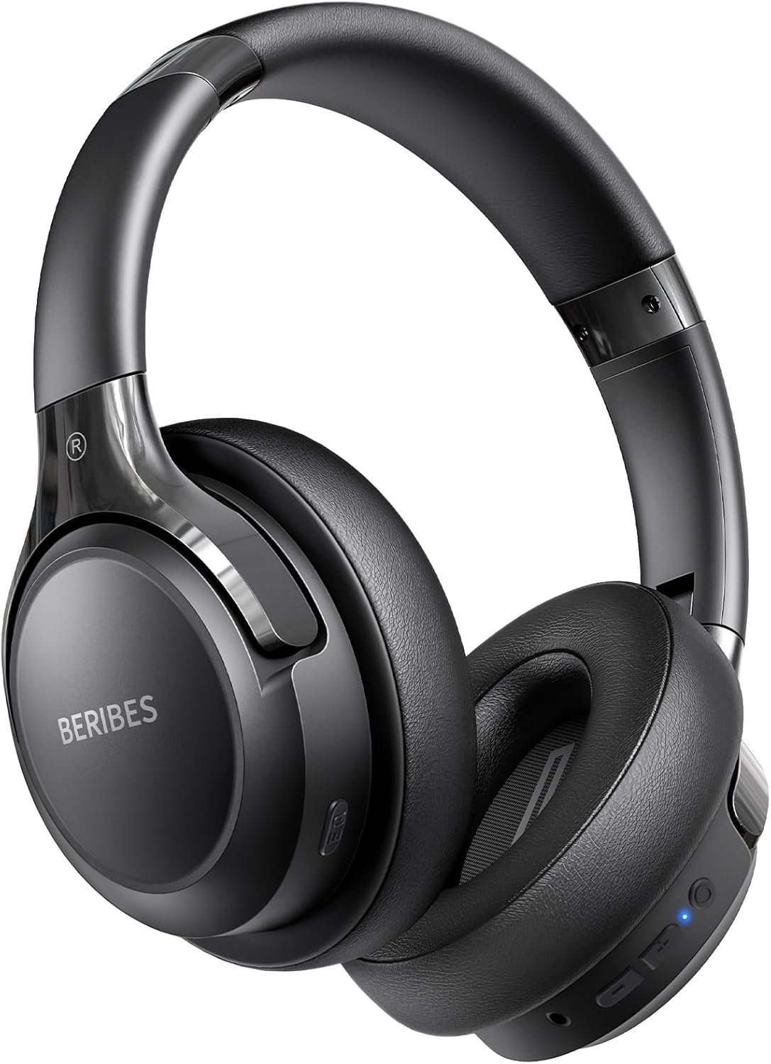 BERIBES Bluetooth over-ear headphones in black, featuring a lightweight foldable design with cushioned ear cups and built-in microphone for wireless music and calls.
