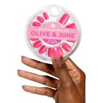 "Olive & June Instant Press-On Nails in Strawberry – full set of 42 nails with nail glue, file, and cuticle stick for easy at-home manicure"