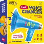 Alt Text: Mini Explorer Voice Changer for Kids – colorful handheld megaphone with lights, multiple voice-changing modes, and USB rechargeable for ages 3–8.